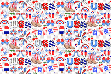 4th of July Seamless Pattern Bundle, Trendy Digital Paper, Seamless Repeat Pattern, Backgrounds, Patriotic, Grandmillennial, American Flag