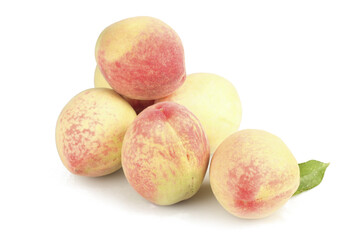 Fresh Ripe Peaches with Fuzzy Skin Isolated on White Background
