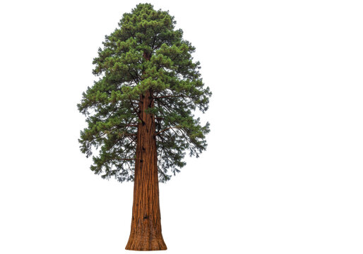 Isolated Giant sequoia tree on nature background featuring lush foliage, a majestic conifer
