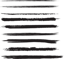 Straight line vector Asian ink brush strokes. Black hand drawn stripes, smears. Chinese, Japanese or Korean calligraphy brushstrokes set. Rough grunge thick paint line texture. Vector sketch lines