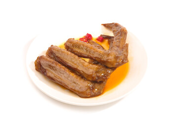 Five Spice Braised Duck Wings with Sauce on White Plate Asian Cuisine