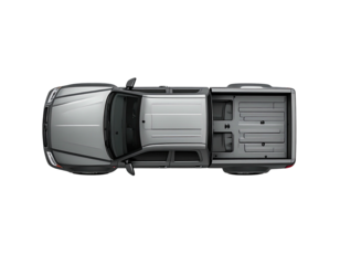 Top view silver pickup truck on a black background