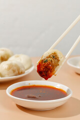 Traditional Xiao Long Bao Dumplings with Fresh Meat and Soy Sauce - Chinese Shengzhou Cuisine
