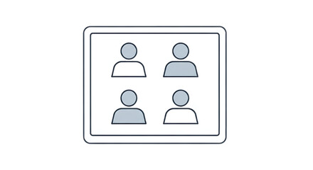 Digital display shows four abstract user icons, representing teamwork or online community.