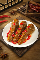 Spicy Braised Duck Head Delicacy with Chili Peppers - Traditional Asian Cuisine Extreme Food Challenge