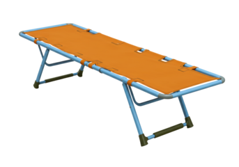 Isolated portable camp bed for outdoor leisure, emergency, first aid or medical purposes