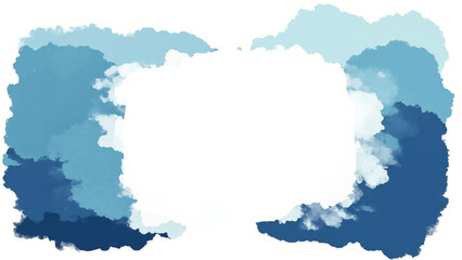 Blue watercolor frame border with soft cloud edges. Versatile background for design projects.