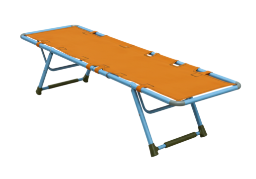 Isolated portable camp bed for outdoor leisure, emergency, first aid or medical purposes