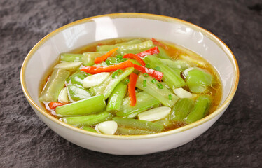 Freshly Sautéed Green Bean and Red Pepper Stir-Fry with Spiced Garlic Sauce in White Bowl