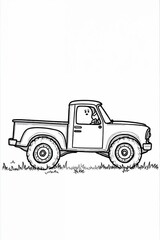 Cartoon Pickup Truck with a Ghost Driver on a Grassy Field