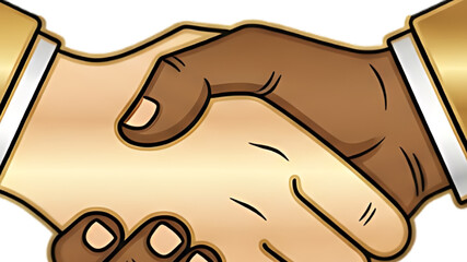 Diverse hands clasped in a gesture of agreement and partnership.