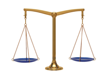 Isolated golden balance scales, symbol of law and justice, perfect for legal design or concepts