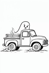 Cartoon Ghost Riding in the Bed of a Vintage Pickup Truck