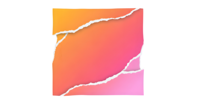 Square torn paper with gradient colors orange pink and white ripped edges for design