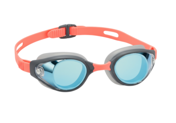 Isolated eyewear swimming goggles with orange strap for swimmers for underwater safety