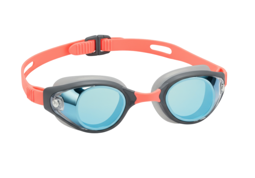 Isolated eyewear swimming goggles with orange strap for swimmers for underwater safety