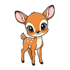 Obraz premium Cute cartoon fawn standing with big eyes and spots