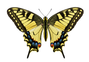Isolated Eastern Tiger Swallowtail butterfly with beautiful wings and vibrant yellow patterns