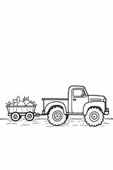 Farm Truck Hauling Harvest in a Trailer, Hand drawn Illustration