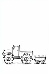 Sketch of a Vintage Farm Truck Pulling a Wooden Trailer