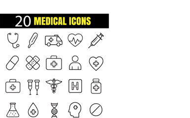 Medical Vector Set | Healthcare and Hospital Icons in Modern Minimal Outline Style