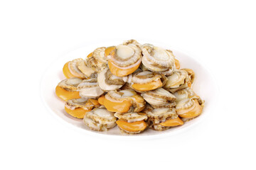 Fresh Raw Scallop Meat Seafood Ingredient on White Background