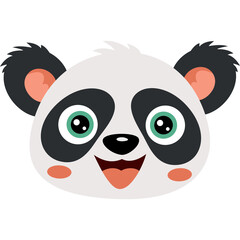 Cute Cartoon Panda Face With Big Green Eyes And Pink Cheeks Happy Expression White Black Grey Pink Colors Transparen Background