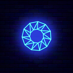 Gemstone neon signboard. Circle diamond, topaz, amethyst. Jewelry shop. Vector stock illustration