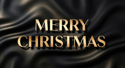 Elegant merry christmas message in gold on a dark silk background for festive holiday greetings