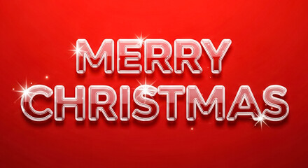 Festive merry christmas text with glossy effect on a vibrant red background for holiday greetings