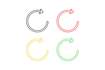 Four colorful circular arrows pointing right, representing refresh, reload, or rotation on a white background.