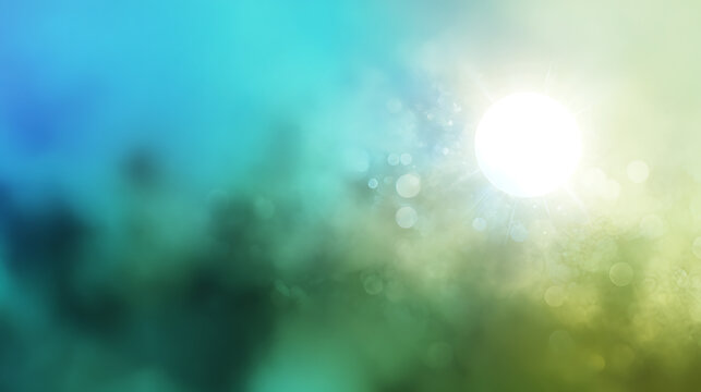 Luminous sunburst over abstract blue green gradient background