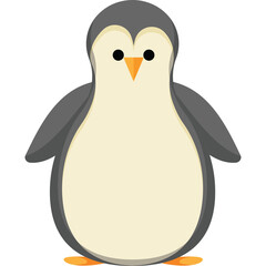 Cute Cartoon Penguin Standing Upright with White Belly and Gray Wings and Black Eyes on Transparent Background
