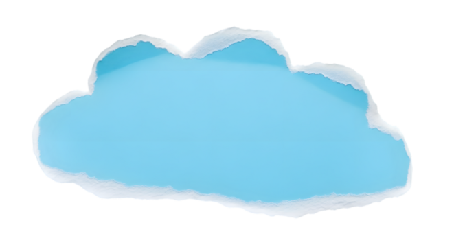 Blue cloud shape ripped paper background, sky color textured sheet with copy space