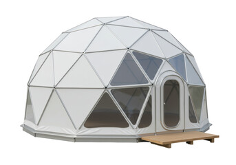 Isolated geodesic dome, futuristic eco-tourism vacation dome, nature resort tent and outdoor shelter