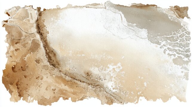 Abstract watercolor background in beige and brown tones with dry textures, cracks and fluid forms evoking arid landscapes, erosion patterns, and stylized geological maps - Powered by Adobe
