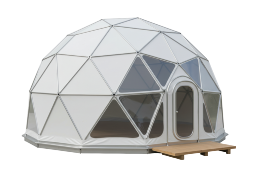 Isolated geodesic dome, futuristic eco-tourism vacation dome, nature resort tent and outdoor shelter