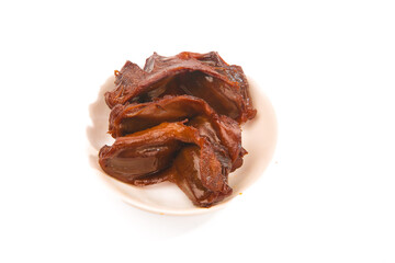 Spicy Duck Gizzard Dish on White Plate - Traditional Asian Poultry Organ Meat Cuisine