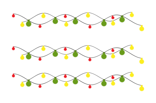 Wavy string of colorful festive lights with red yellow green bulbs design isolated on transparent background