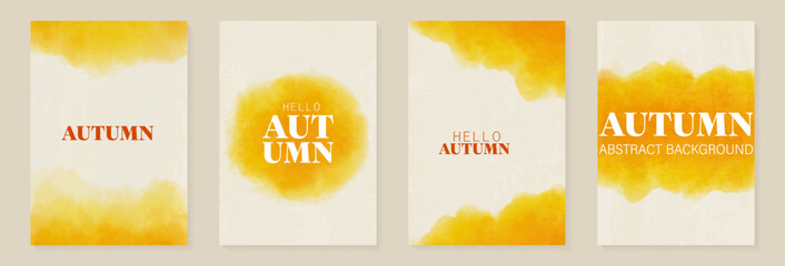 Abstract watercolor orange background. Vector illustration with autumn fall colors. Art backdrop for cards, invitations, web, social media, advertising, design