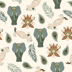 Traditional seamless Paisley pattern. Indian Kashmir ornament. Elephant design. Vector