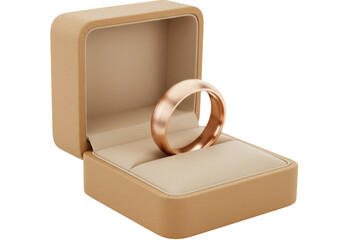 Isolated wedding ring in a tan ring box for marriage proposal or anniversary gift, jewelry