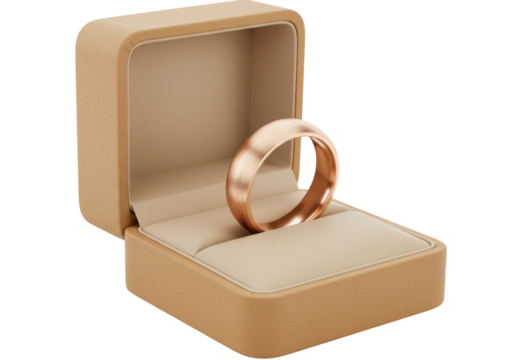 Isolated wedding ring in a tan ring box for marriage proposal or anniversary gift, jewelry
