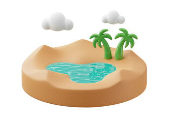 Isolated Oasis with Palms and Clouds, Miniature Island Environment, Vacation Getaway Concept