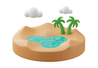 Isolated Oasis with Palms and Clouds, Miniature Island Environment, Vacation Getaway Concept