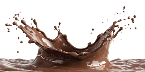 A dynamic chocolate splash frozen in time against a black background