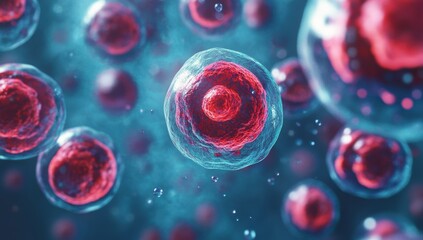 A vibrant digital illustration of microscopic cells, showcasing intricate details and a mix of colors, representing the complexity of biological life.