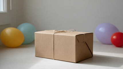 charming gift box wrapped in kraft paper is beautifully placed on clean floor exuding warmth