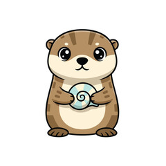 Fototapeta premium Cute cartoon otter holding a seashell illustration