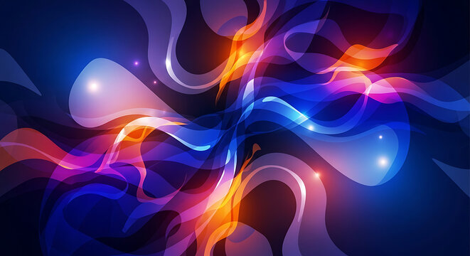 Abstract dynamic colorful wavy background design with glowing lines and shapes, modern wallpaper